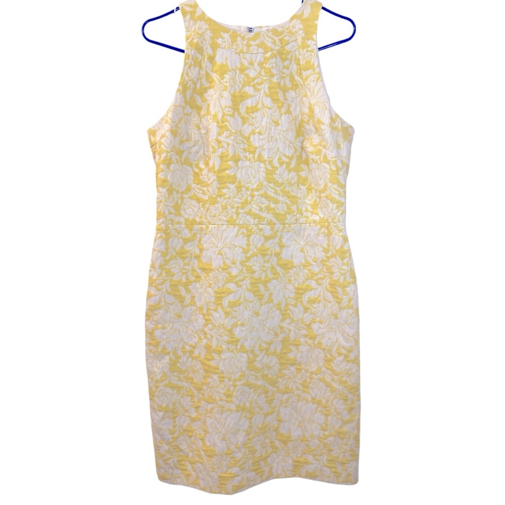 NWOT Ann Taylor Dress Sleeveless High Neck Yellow White Floral Back Zip WM SZ 10